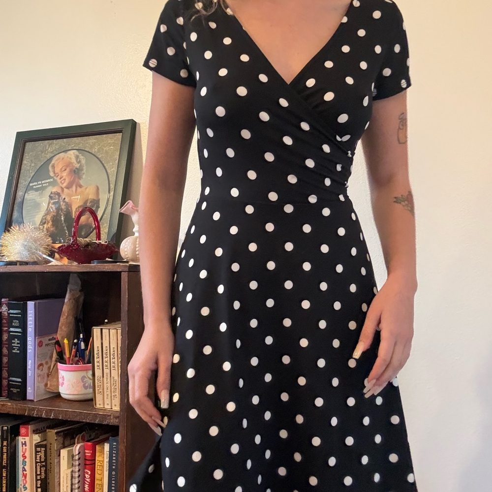 Rebel Sugar Classic Black Polka Dotted Rockabilly Dress Sz S